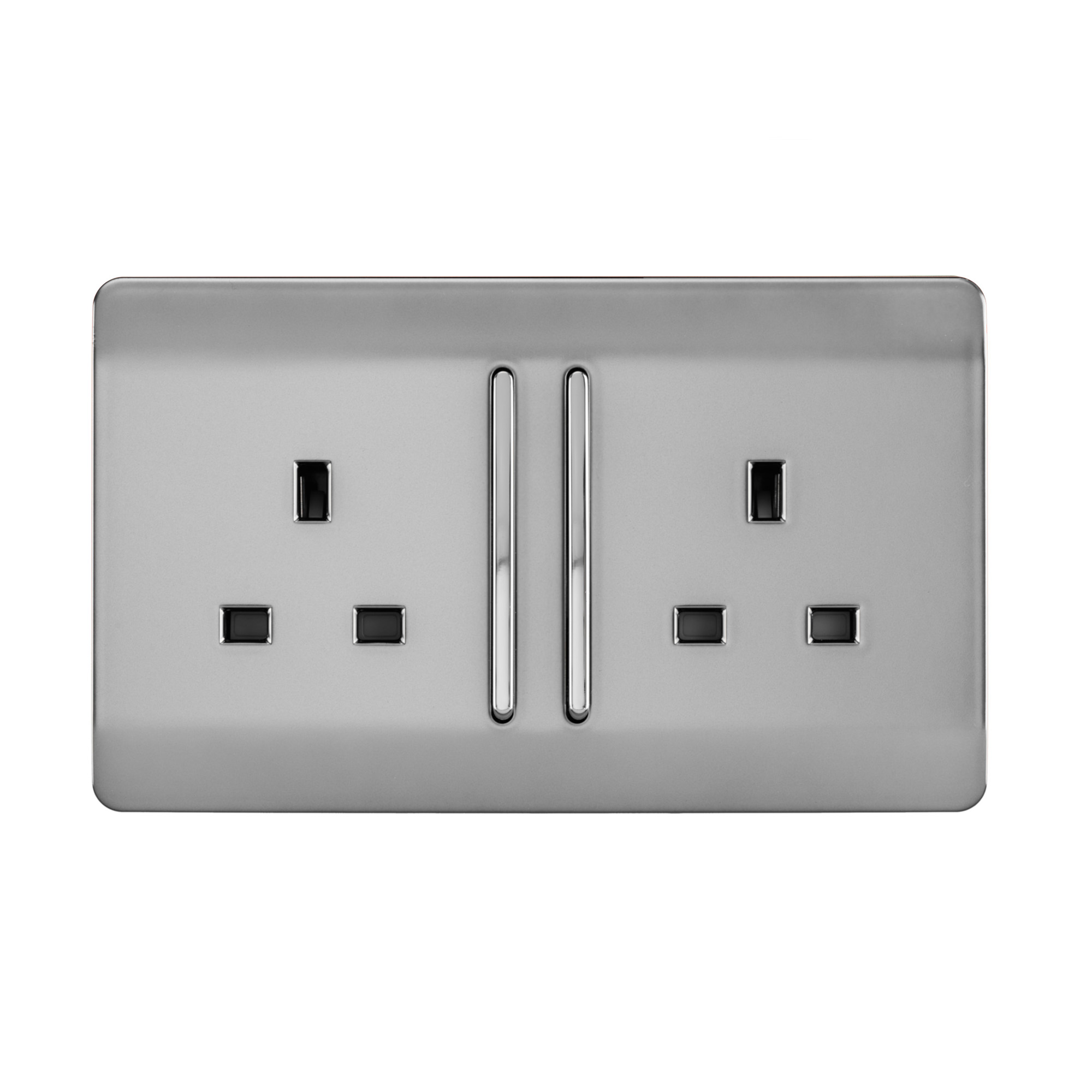 2 Gang 13Amp Long Switched Double Socket Brushed Steel ART-SKT213LBS  Trendi Brushed Steel